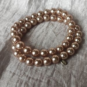 Roman RMN Champagne Faux Pearls Stretch Bracelets Dual Pair